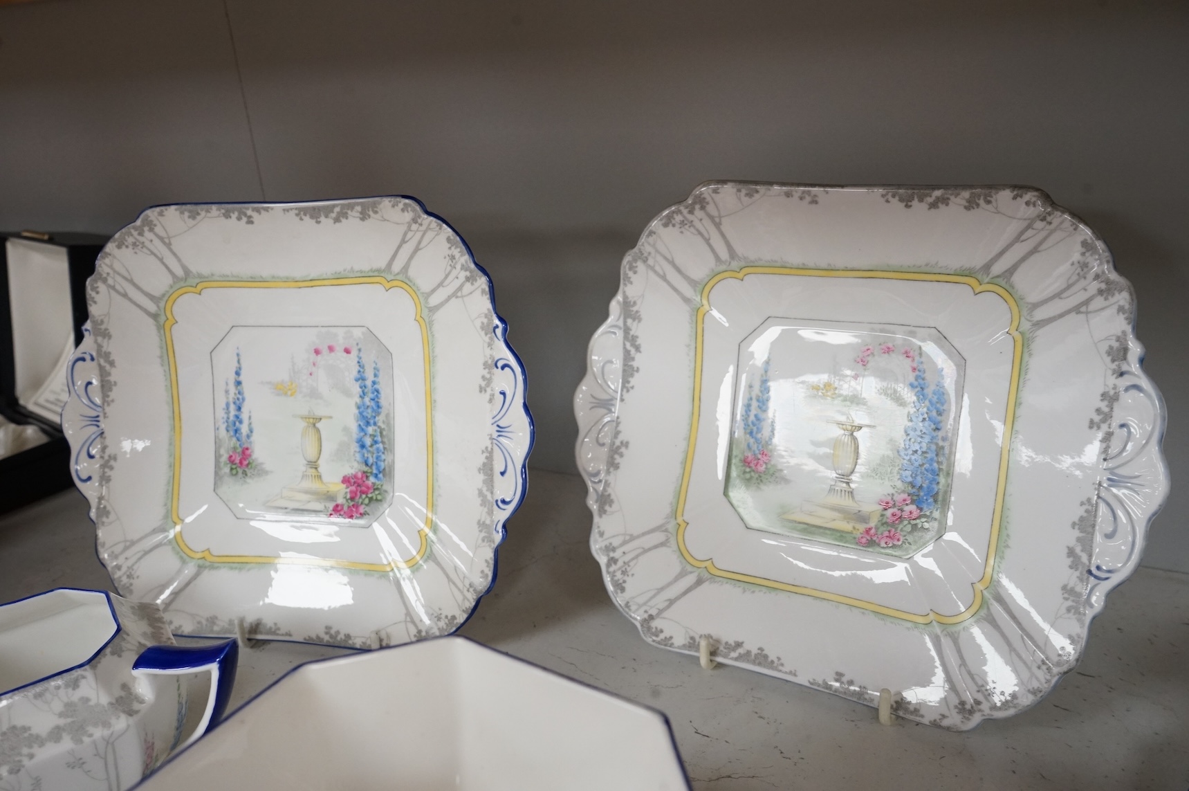 An Art Deco Shelley ‘My Garden’ part teaset to include cups, saucers, jugs and sandwich plates